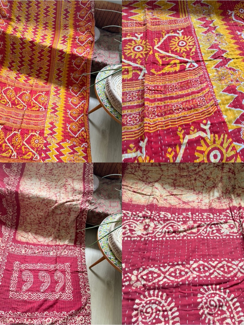 Colorful Kantha Quilt Twin Handmade Cotton Boho Reversible Patchwork Throw